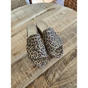 Stuart Weitzman Womens Flatout Leopard Canvas Raffia Flatform Slide Sandals 8.5